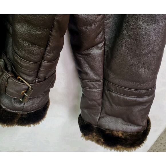 Vtg Nexus Dark Brown Leather Fur Lined Bomber Aviator Jacket Coat Buckles Men 3X - Picture 9 of 16